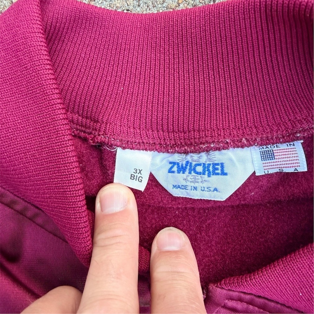 Vintage Zwickel Track Jacket Mens Big 3X Burgundy Full Zip 3-Stripe - Picture 4 of 5